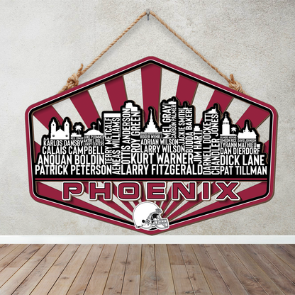 Arizona Football Greatest Of All Time Legend Team Wood Sign Phoenix City Skyline Gift Decor