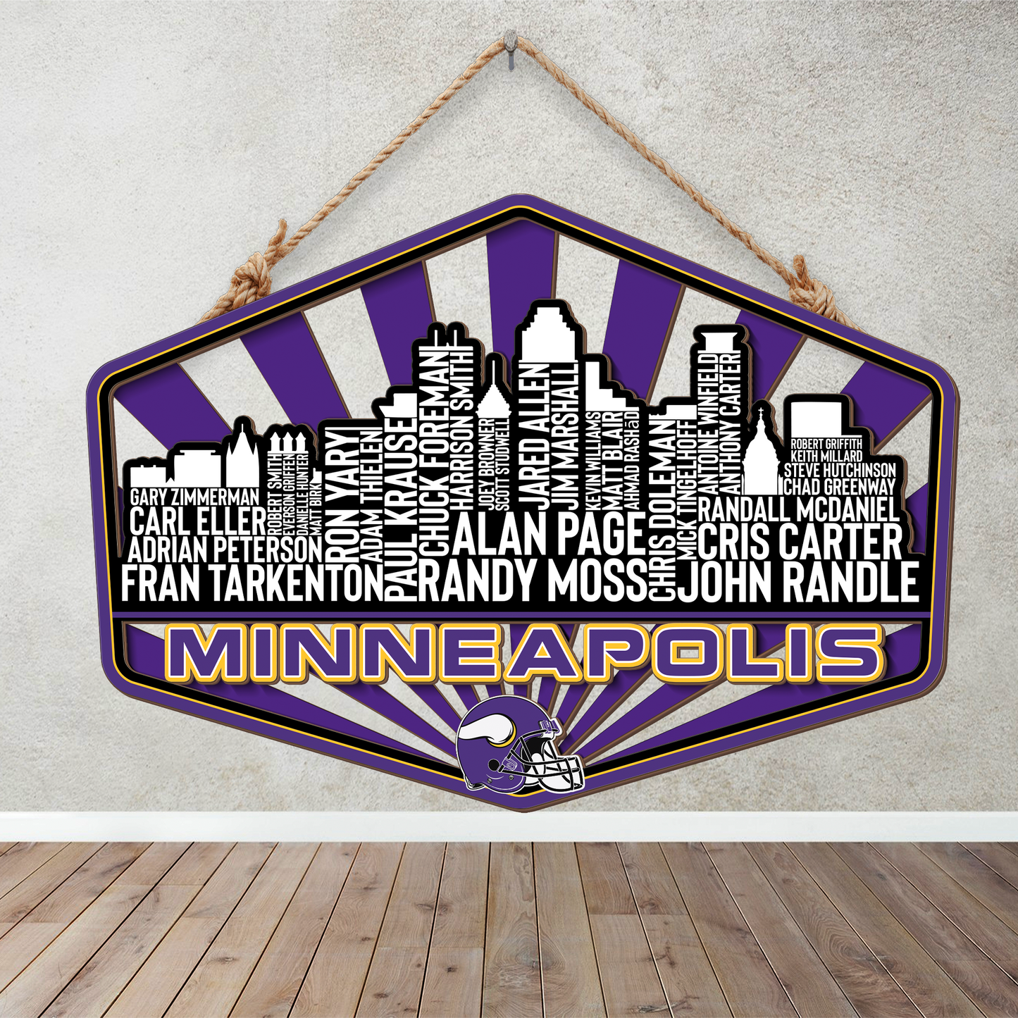 Minnesota Football Greatest Of All Time Legend Team Wood Sign Minneapolis City Skyline Gift Decor