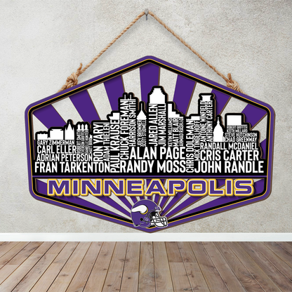 Minnesota Football Greatest Of All Time Legend Team Wood Sign Minneapolis City Skyline Gift Decor