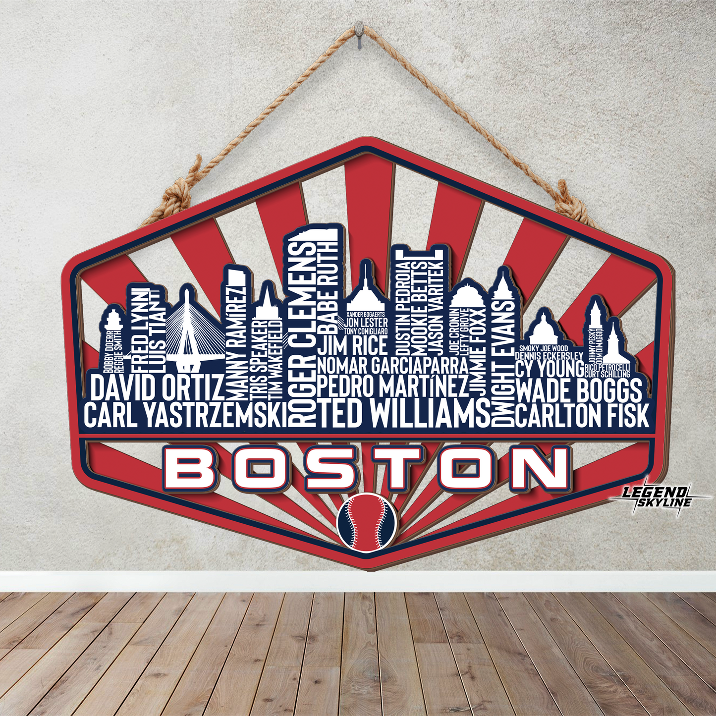 Boston Baseball Greatest Of All Time Legend Team Wood Sign Boston City Skyline Gift Decor