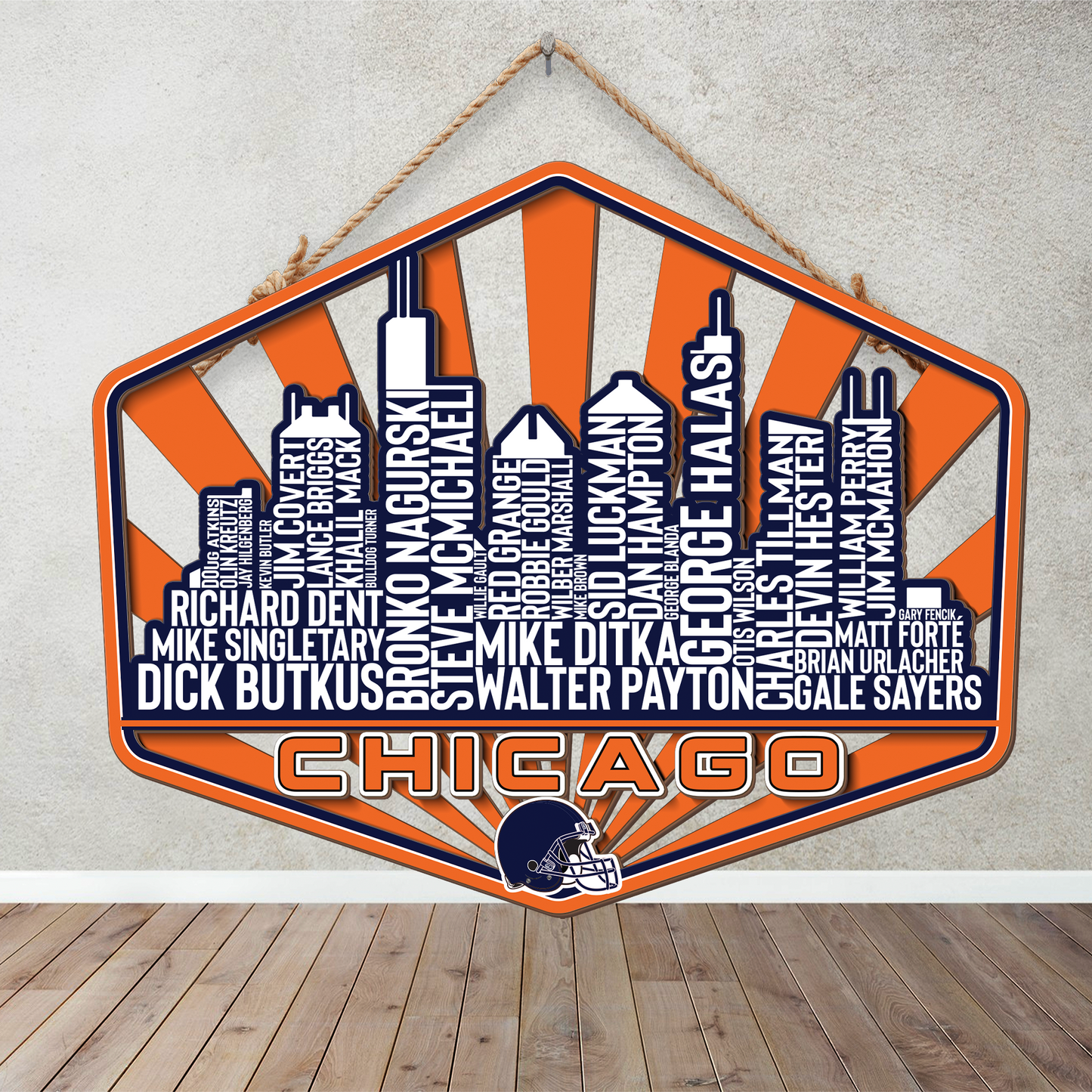 Chicago Football Greatest Of All Time Legend Team Wood Sign Chicago City Skyline Gift Decor