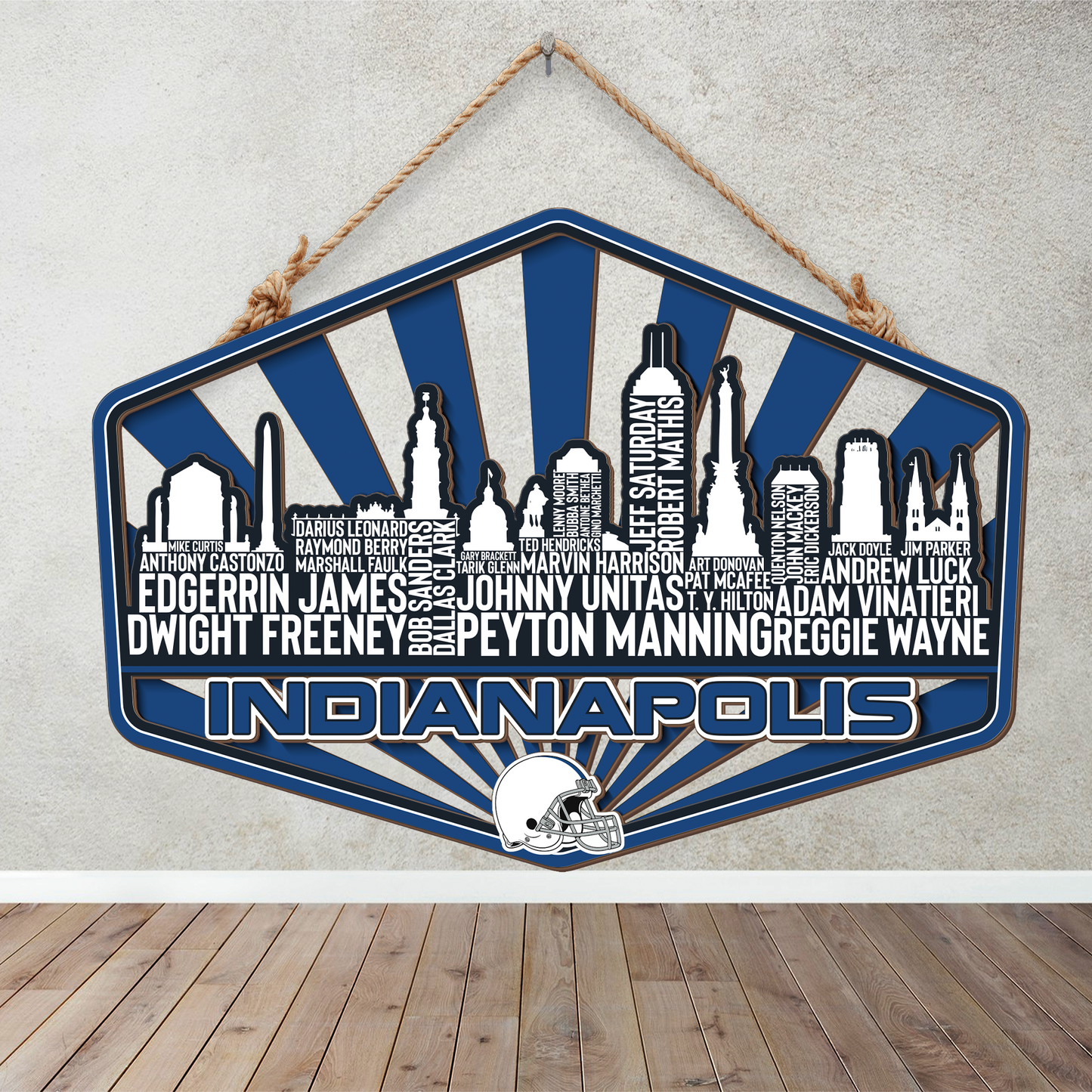 Indianapolis Football Greatest Of All Time Legend Team Wood Sign Indianapolis City Skyline Gift Decor