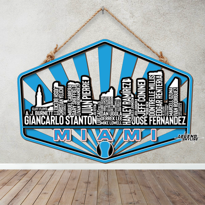 Miami Baseball Greatest Of All Time Legend Team Wood Sign Miami City Skyline Gift Decor