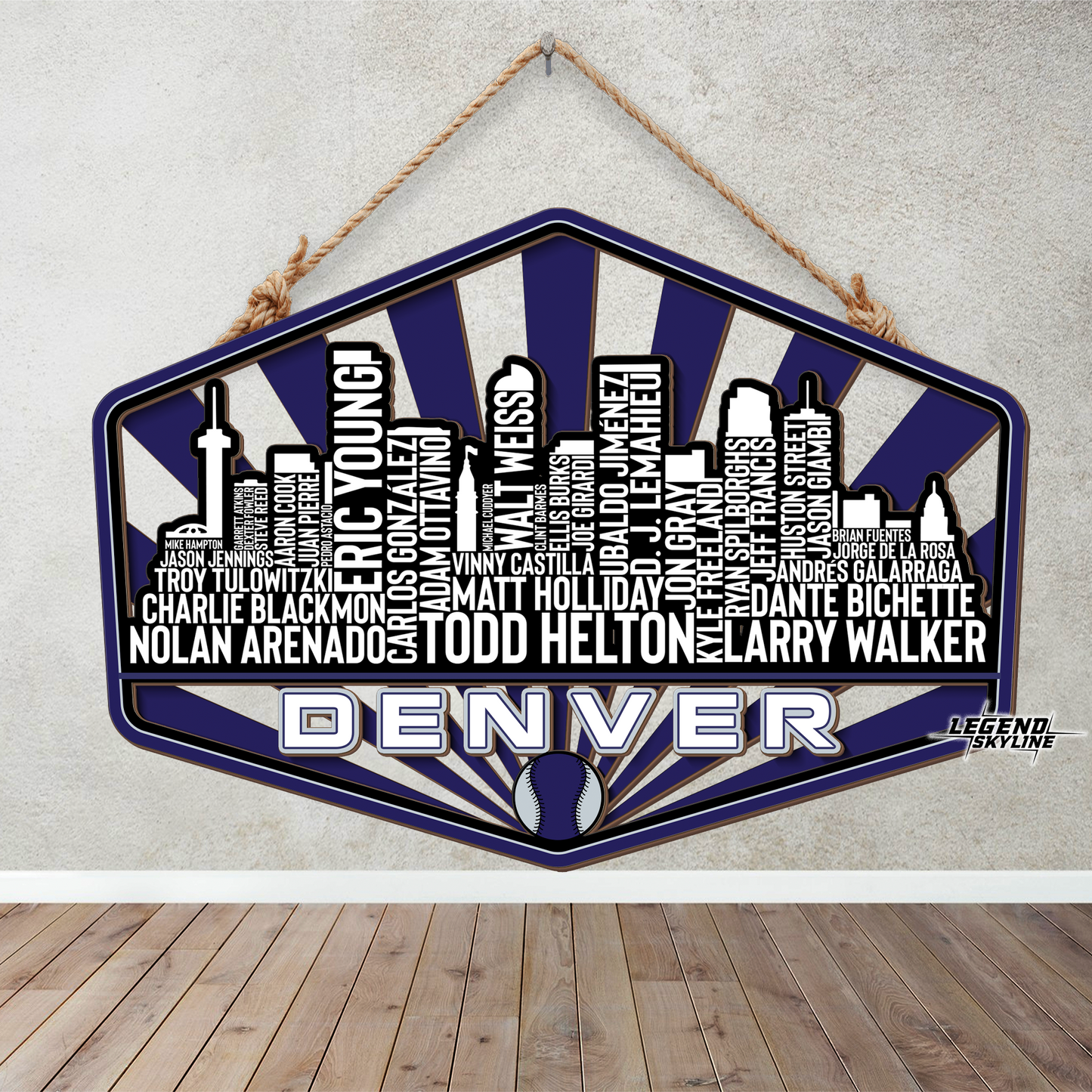 Colorado Baseball Greatest Of All Time Legend Team Wood Sign Denver City Skyline Gift Decor