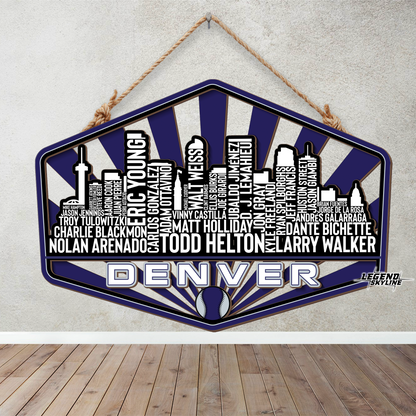 Colorado Baseball Greatest Of All Time Legend Team Wood Sign Denver City Skyline Gift Decor