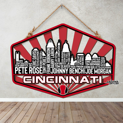 Cincinnati Baseball Greatest Of All Time Legend Team Wood Sign Cincinnati City Skyline Gift Decor