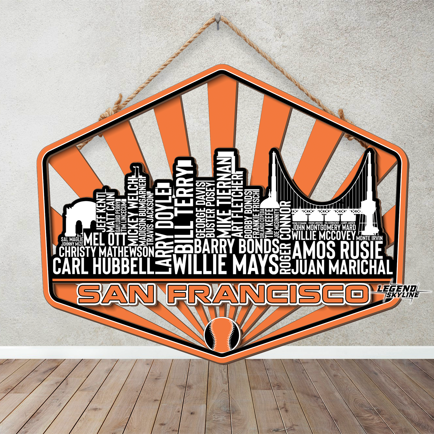 San Francisco Baseball Greatest Of All Time Legend Team Wood Sign San Francisco City Skyline Gift Decor