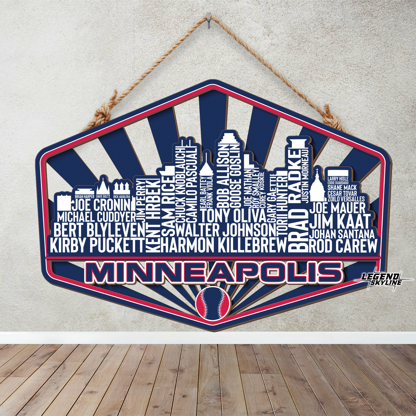 Minnesota Baseball Greatest Of All Time Legend Team Wood Sign Minneapolis City Skyline Gift Decor