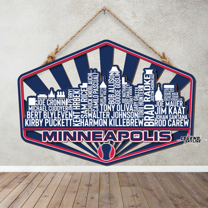 Minnesota Baseball Greatest Of All Time Legend Team Wood Sign Minneapolis City Skyline Gift Decor