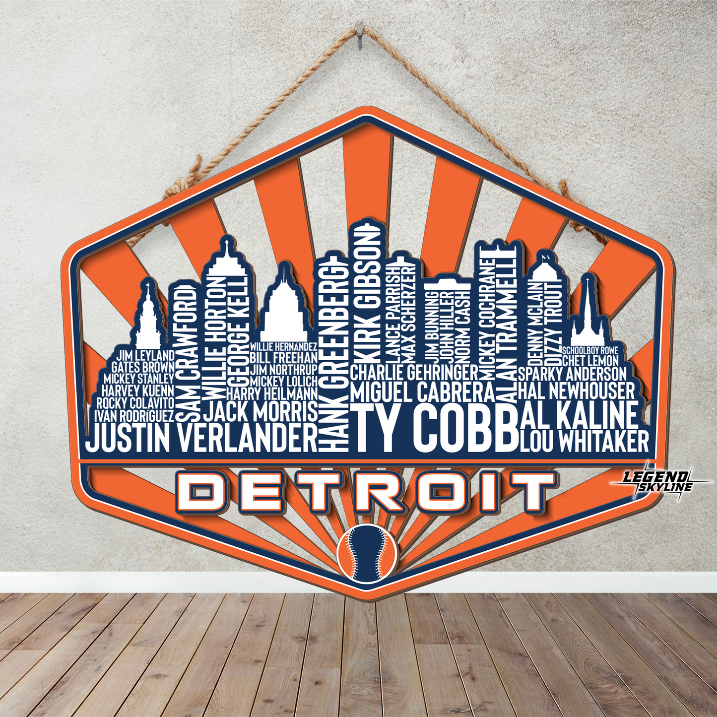 Detroit Baseball Greatest Of All Time Legend Team Wood Sign Detroit City Skyline Gift Decor