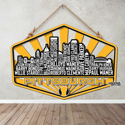 Pittsburgh Baseball Greatest Of All Time Legend Team Wood Sign Pittsburgh City Skyline Gift Decor