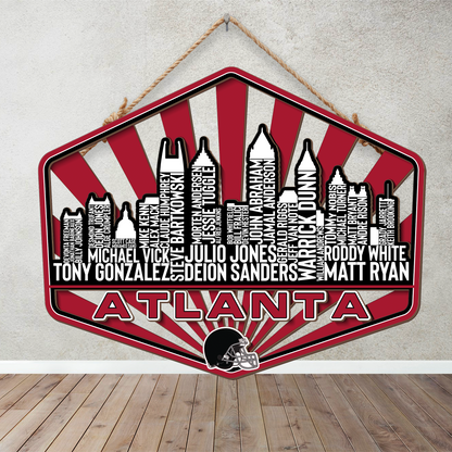 Atlanta Football Greatest Of All Time Legend Team Wood Sign Atlanta City Skyline Gift Decor