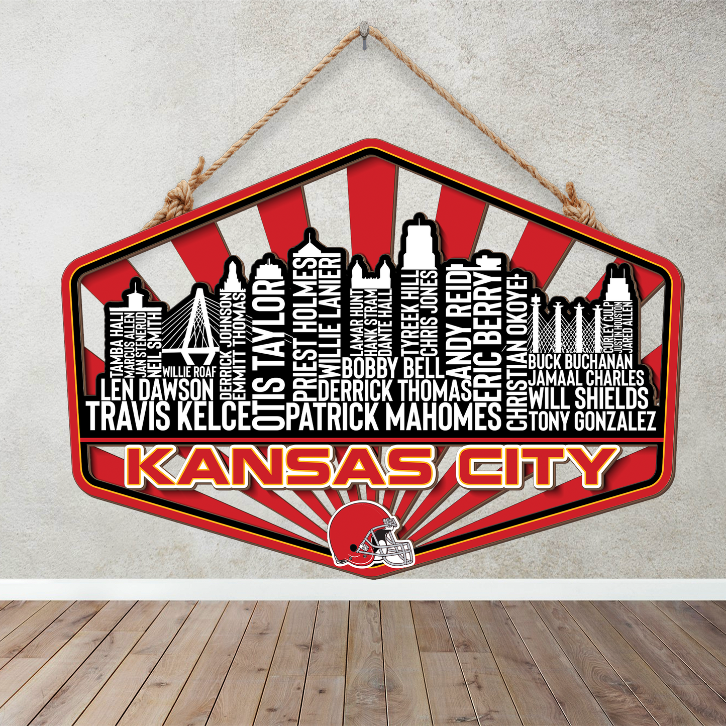 Kansas City Football Greatest Of All Time Legend Team Wood Sign Kansas City Skyline Gift Decor