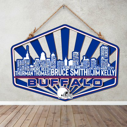 Buffalo Football Greatest Of All Time Legend Team Wood Sign Buffalo City Skyline Gift Decor