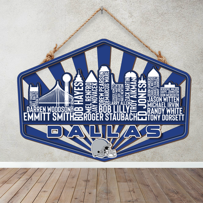 Dallas Football Greatest Of All Time Legend Team Wood Sign Dallas City Skyline Gift Decor