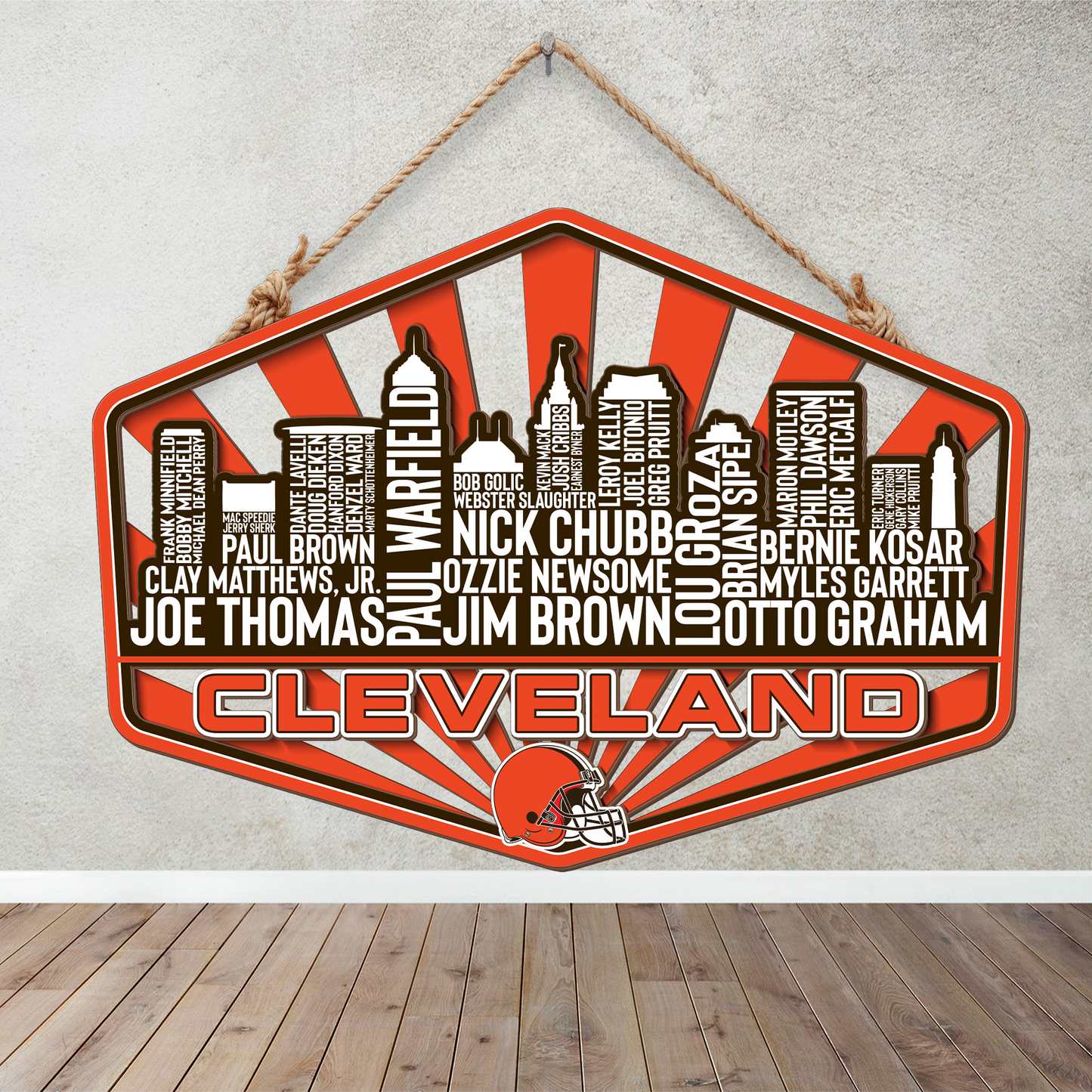 Cleveland Football Greatest Of All Time Legend Team Wood Sign Cleveland City Skyline Gift Decor