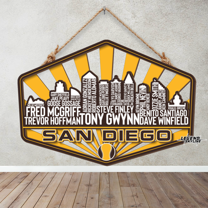 San Diego Baseball Greatest Of All Time Legend Team Wood Sign San Diego City Skyline Gift Decor