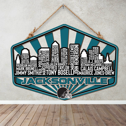Jacksonville Football Greatest Of All Time Legend Team Wood Sign Jacksonville City Skyline Gift Decor