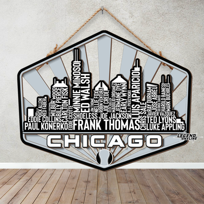 Chicago Baseball Greatest Of All Time Legend Team Wood Sign Chicago City Skyline Gift Decor