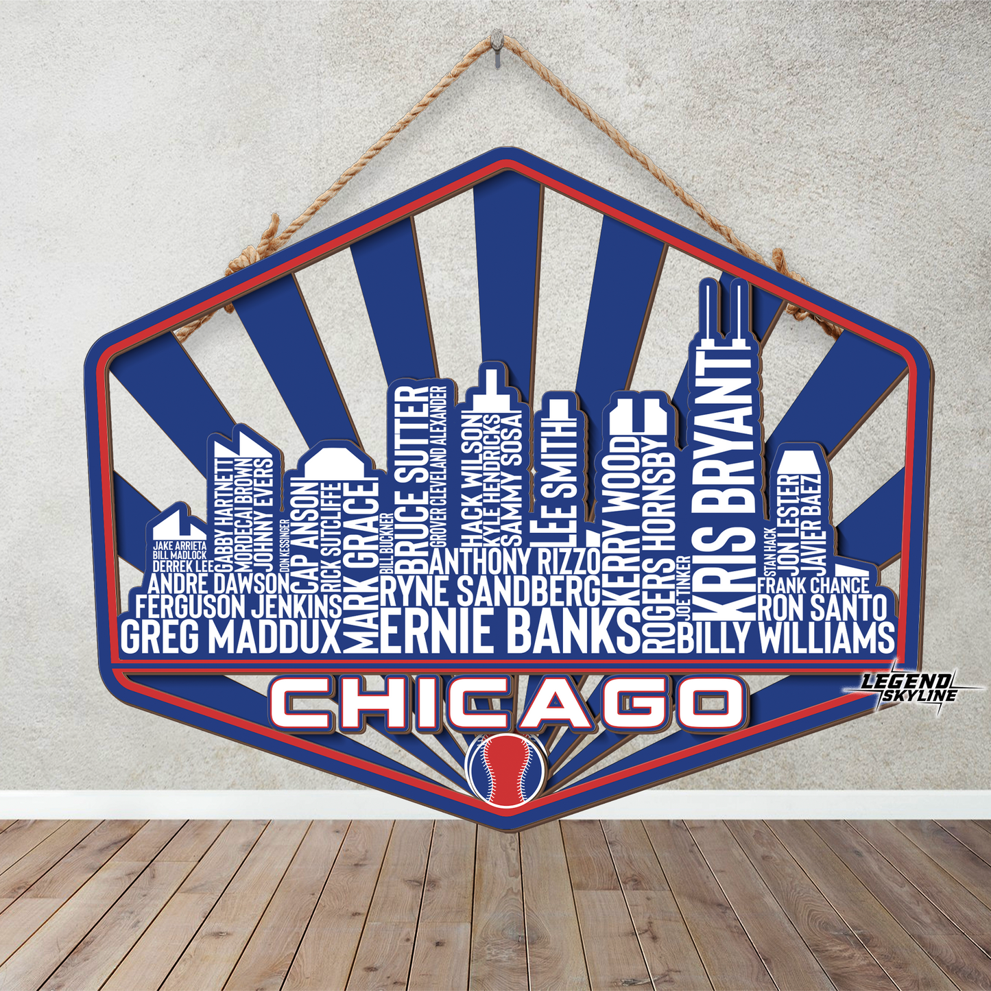 Chicago Baseball Greatest Of All Time Legend Team Wood Sign Chicago City Skyline Gift Decor