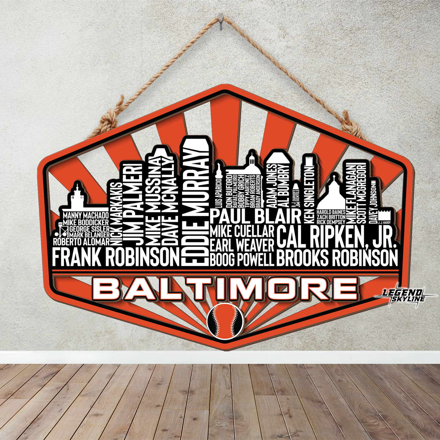 Baltimore Baseball Greatest Of All Time Legend Team Wood Sign Baltimore City Skyline Gift Decor