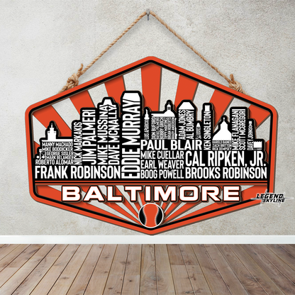 Baltimore Baseball Greatest Of All Time Legend Team Wood Sign Baltimore City Skyline Gift Decor