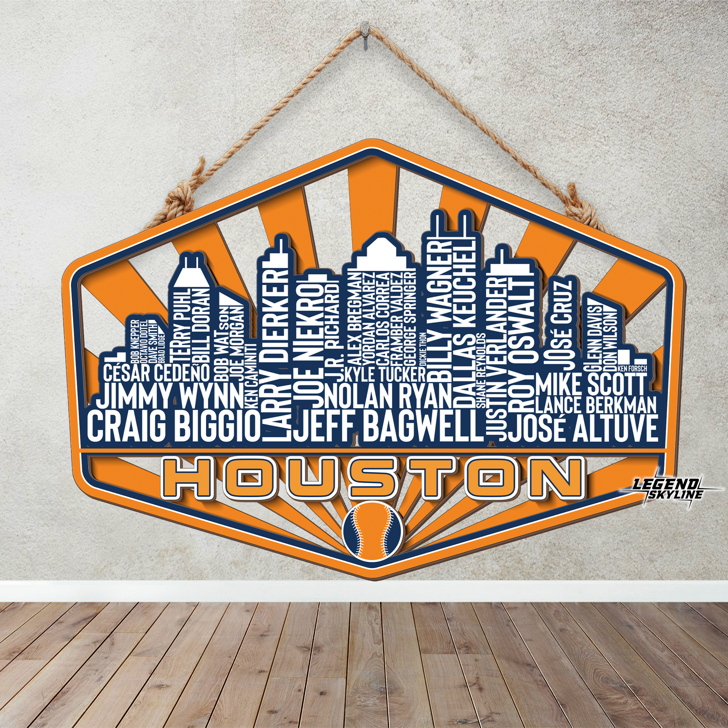 Houston Baseball Greatest Of All Time Legend Team Wood Sign Houston City Skyline Gift Decor