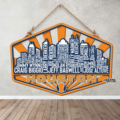 Houston Baseball Greatest Of All Time Legend Team Wood Sign Houston City Skyline Gift Decor