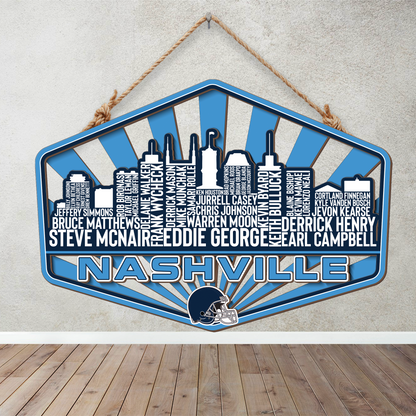 Tennessee Football Greatest Of All Time Legend Team Wood Sign Nashville City Skyline Gift Decor