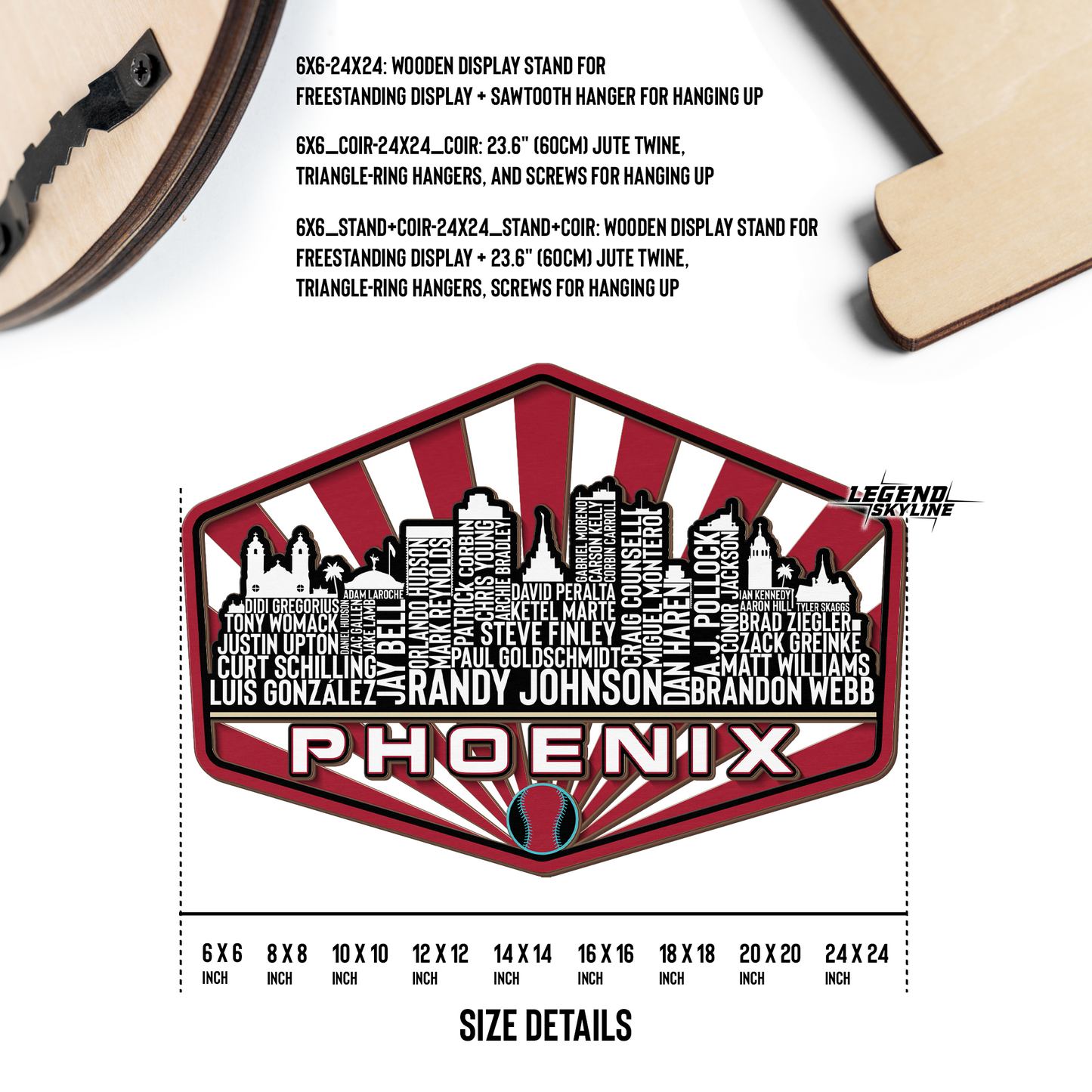 Arizona Baseball Greatest Of All Time Legend Team Wood Sign Phoenix City Skyline Gift Decor