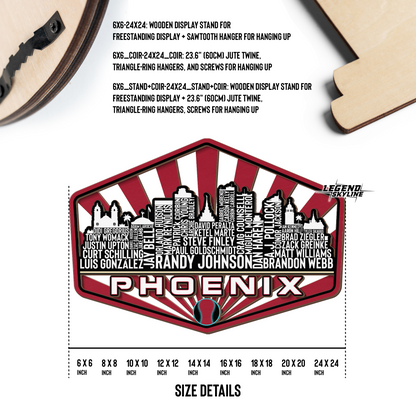 Arizona Baseball Greatest Of All Time Legend Team Wood Sign Phoenix City Skyline Gift Decor