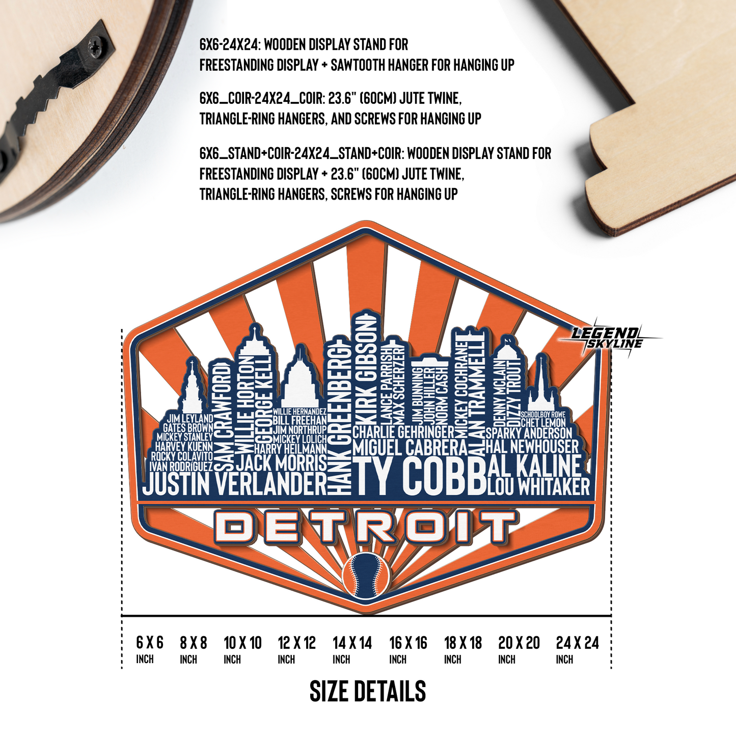 Detroit Baseball Greatest Of All Time Legend Team Wood Sign Detroit City Skyline Gift Decor