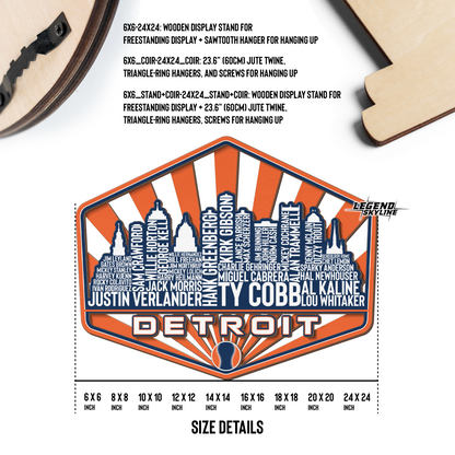 Detroit Baseball Greatest Of All Time Legend Team Wood Sign Detroit City Skyline Gift Decor
