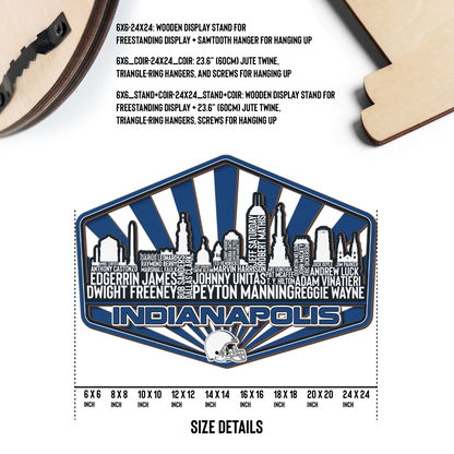 Indianapolis Football Greatest Of All Time Legend Team Wood Sign Indianapolis City Skyline Gift Decor