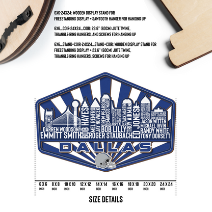 Dallas Football Greatest Of All Time Legend Team Wood Sign Dallas City Skyline Gift Decor