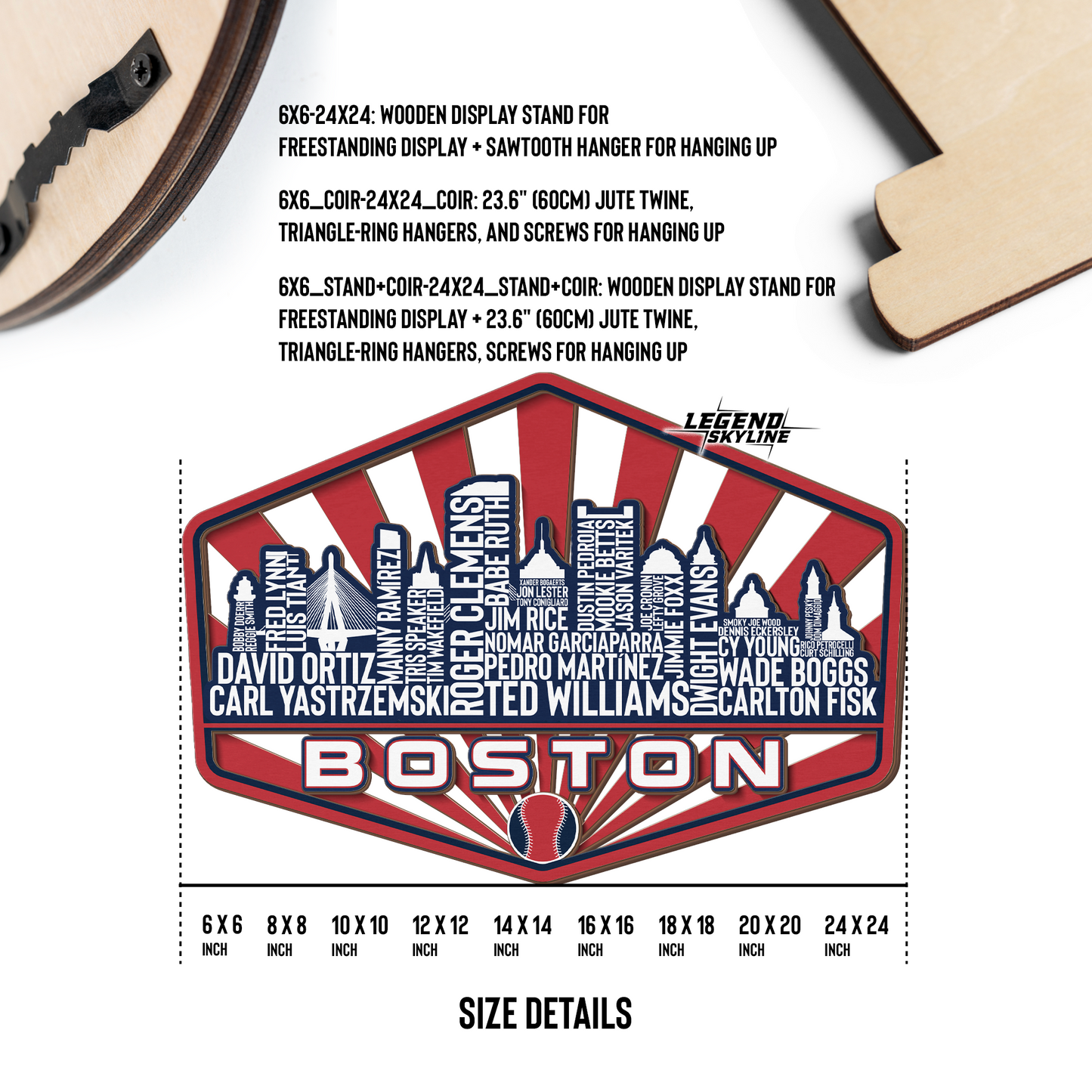 Boston Baseball Greatest Of All Time Legend Team Wood Sign Boston City Skyline Gift Decor