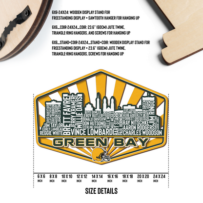 Green Bay Football Greatest Of All Time Legend Team Wood Sign Green Bay City Skyline Gift Decor