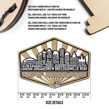 New Orleans Football Greatest Of All Time Legend Team Wood Sign New Orleans City Skyline Gift Decor