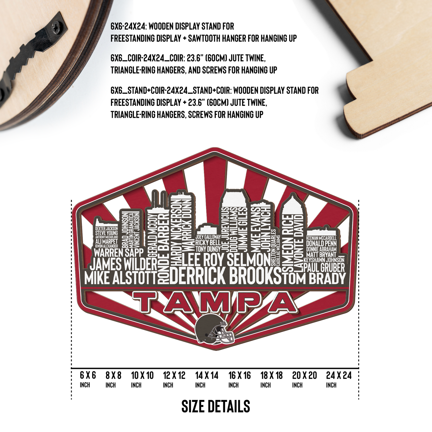 Tampa Bay Football Greatest Of All Time Legend Team Wood Sign Tampa City Skyline Gift Decor