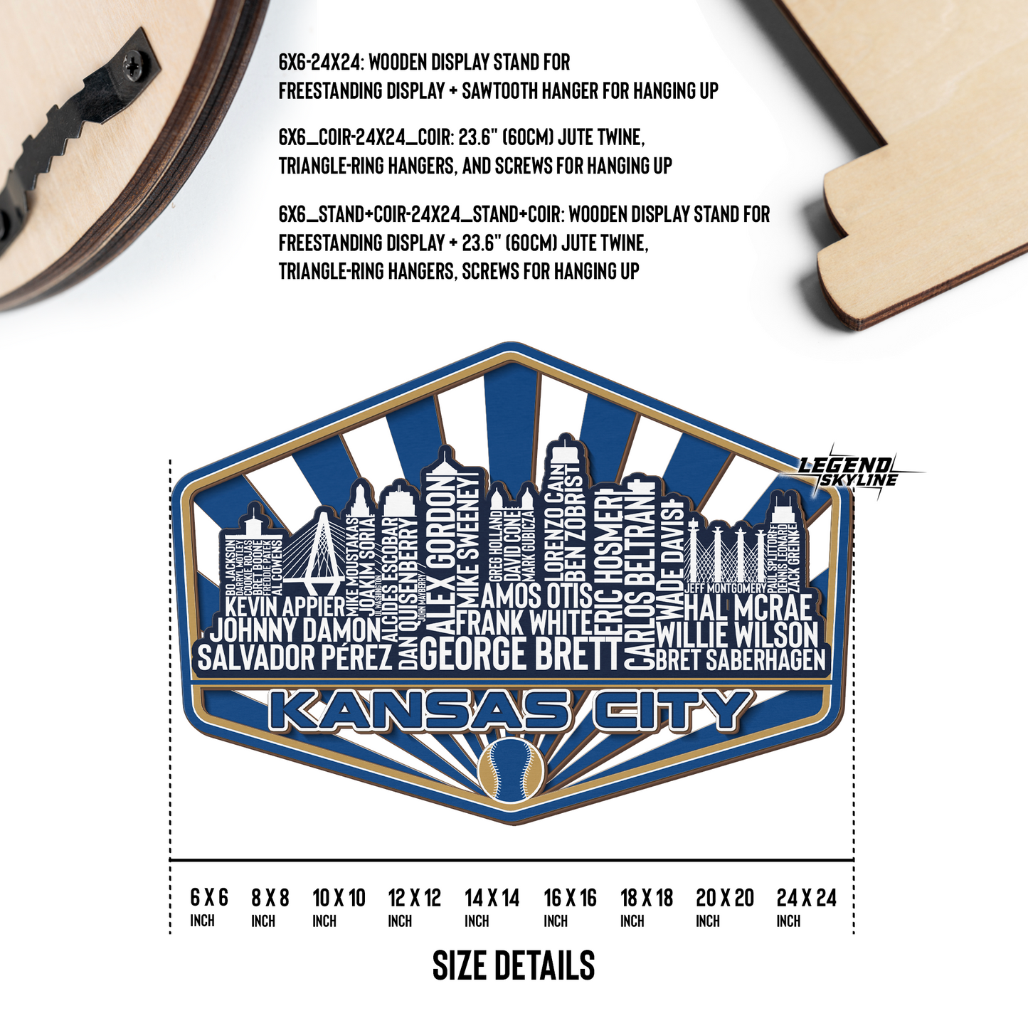 Kansas City Baseball Greatest Of All Time Legend Team Wood Sign Kansas City Skyline Gift Decor
