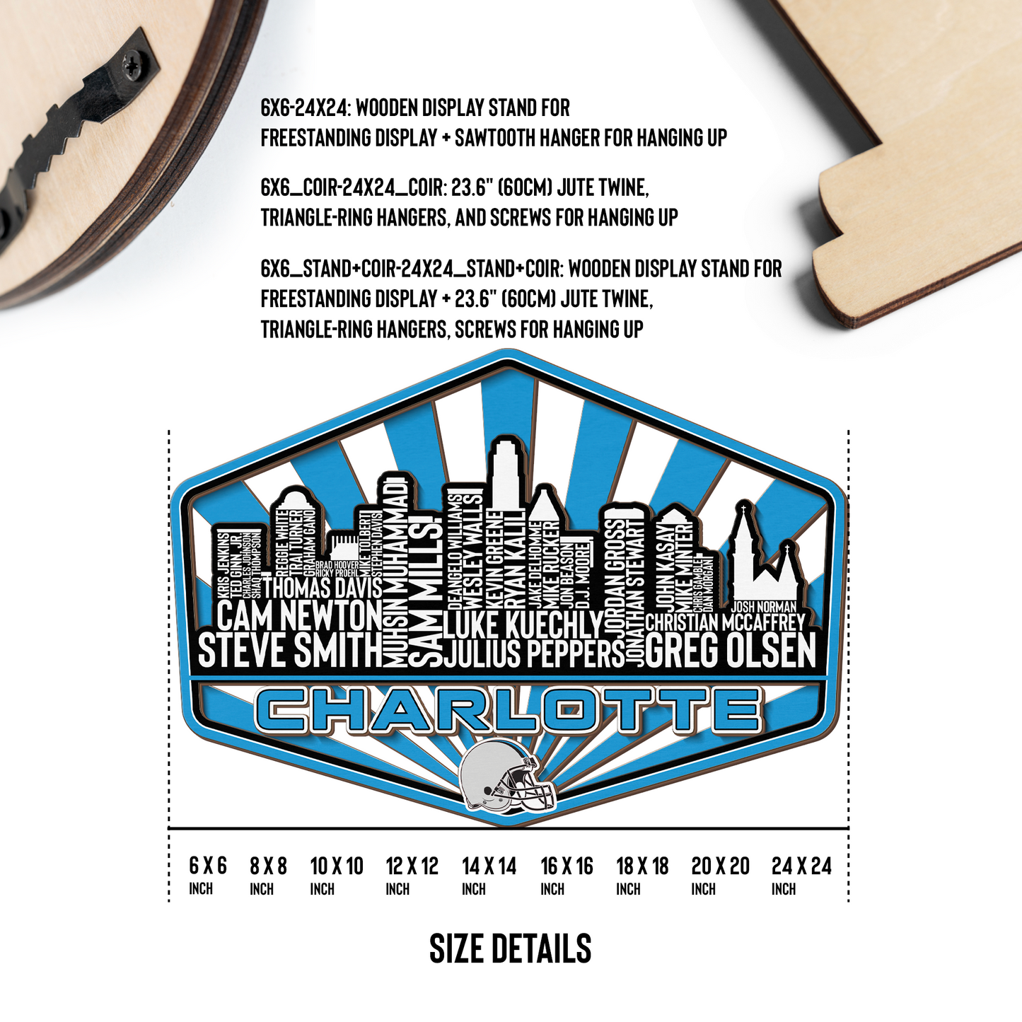 Carolina Football Greatest Of All Time Legend Team Wood Sign Charlotte City Skyline Gift Decor