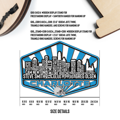 Carolina Football Greatest Of All Time Legend Team Wood Sign Charlotte City Skyline Gift Decor