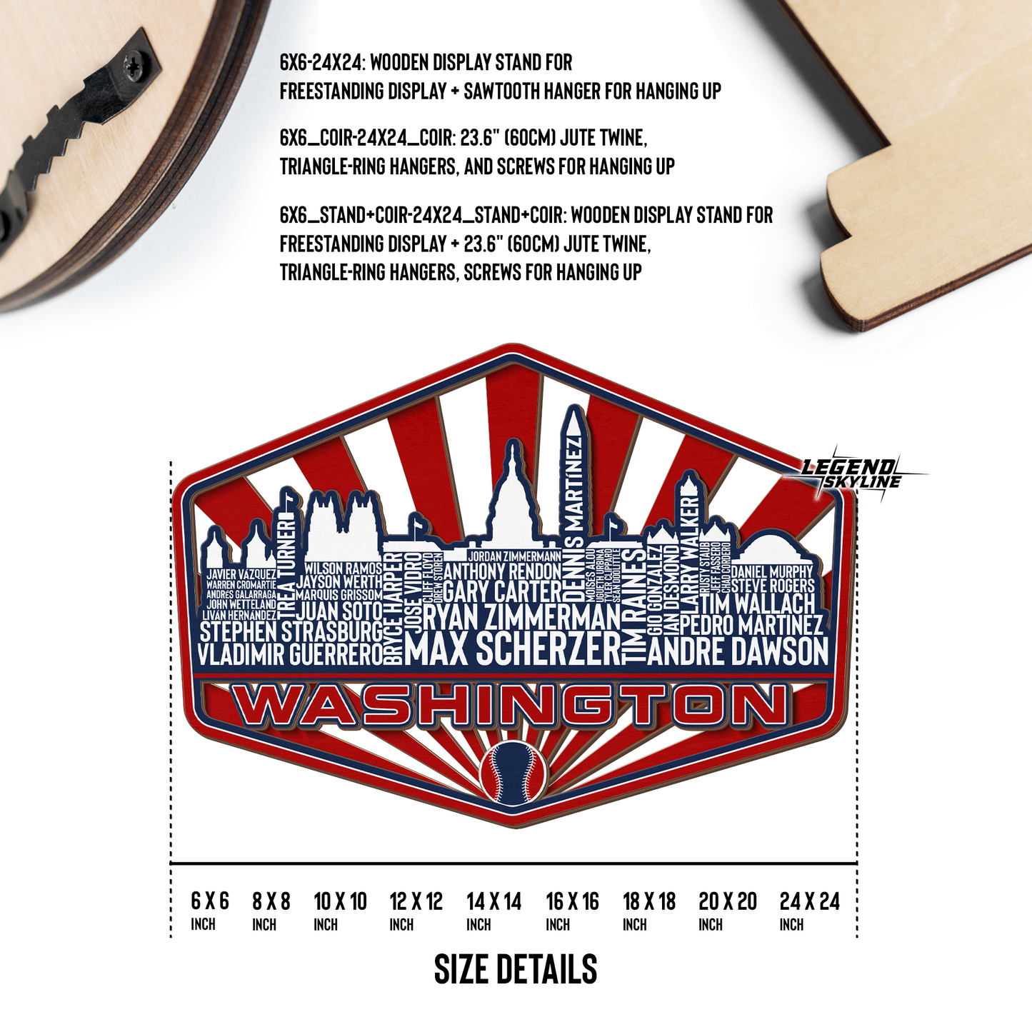 Washington Baseball Greatest Of All Time Legend Team Wood Sign Washington City Skyline Gift Decor