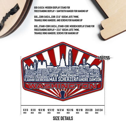 Washington Baseball Greatest Of All Time Legend Team Wood Sign Washington City Skyline Gift Decor