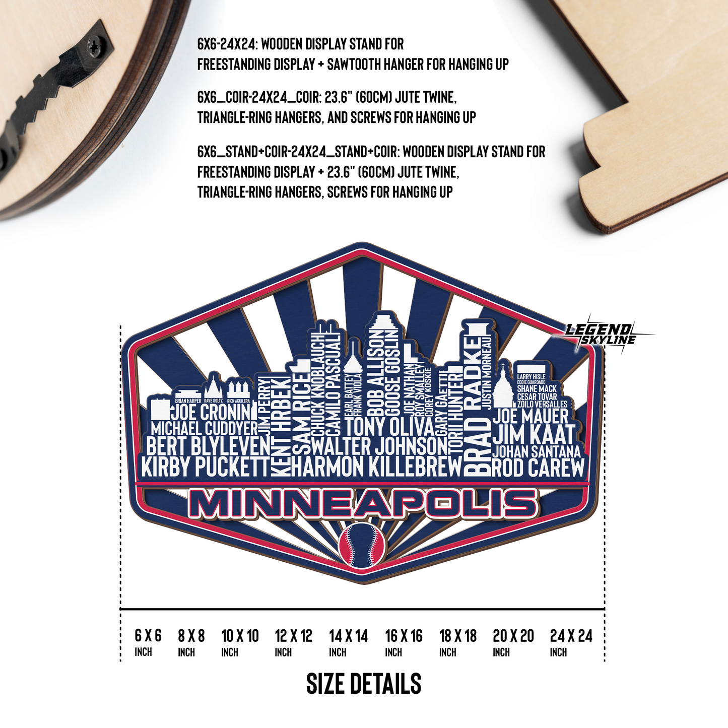 Minnesota Baseball Greatest Of All Time Legend Team Wood Sign Minneapolis City Skyline Gift Decor