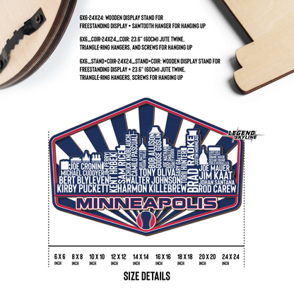 Minnesota Baseball Greatest Of All Time Legend Team Wood Sign Minneapolis City Skyline Gift Decor