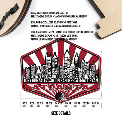Atlanta Football Greatest Of All Time Legend Team Wood Sign Atlanta City Skyline Gift Decor