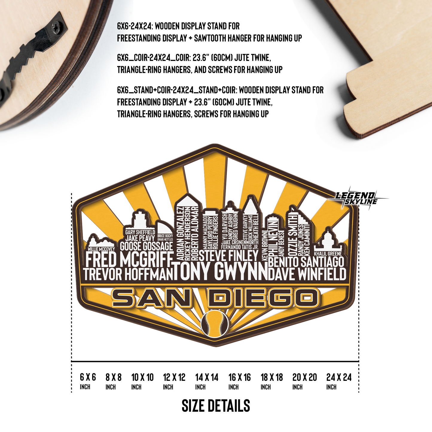 San Diego Baseball Greatest Of All Time Legend Team Wood Sign San Diego City Skyline Gift Decor