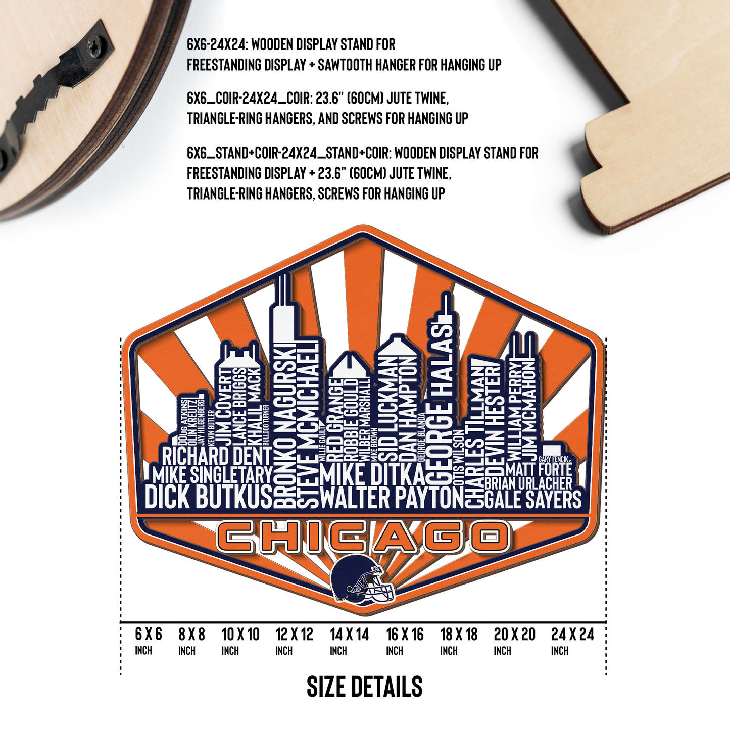 Chicago Football Greatest Of All Time Legend Team Wood Sign Chicago City Skyline Gift Decor