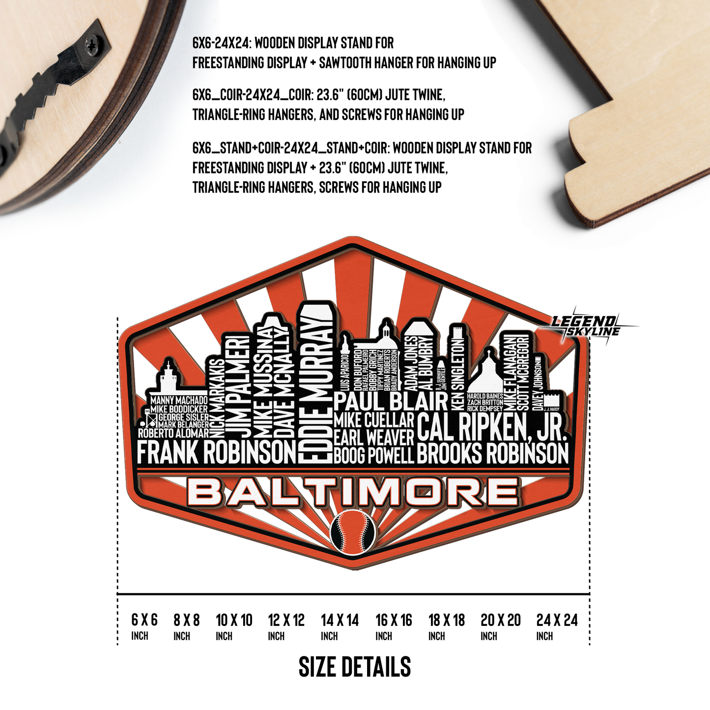 Baltimore Baseball Greatest Of All Time Legend Team Wood Sign Baltimore City Skyline Gift Decor
